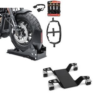 Set: Set SW15 Motorradwippe Easy Vario Fix und Fixiergurte Set schwarz + Rangierhilfe für Hauptständer Easy Mover III bis 400kg in schwarz_1