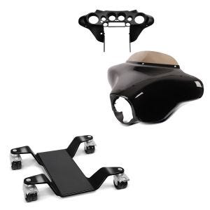 Set: Batwing Verkleidung Komplettset für Harley Touring 1996-2013 + Rangierhilfe für Hauptständer Easy Mover III bis 400kg in schwarz_1