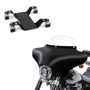 Set: Batwing Verkleidung mit Windschild M für Chopper und Bobber MW8 + Rangierhilfe für Hauptständer mit ABE Easy Mover III bis 400kg in schwarz
