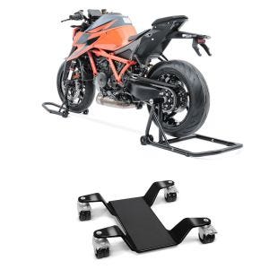 Set: Béquille d'Atelier monobras set compatible avec BMW R NineT 14-23 Arrière Avant Constands + Chariot Range pour béquille centrale Mover II max. 400 kg noir