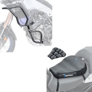 Set: Pare carter Set compatible avec Yamaha Tenere 700 19-24 haut et bas crashbar + Moto Coussin d'air Tourtecs Air Deluxe M Coussin de Selle confort