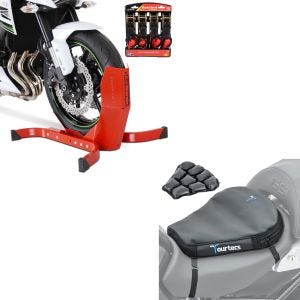 Set: Easy Plus rot - Motorradwippe inklusive 4-fach Spanngurt-Set + Luftkissen Air Deluxe M Komfort Sitzkissen in schwarz_1
