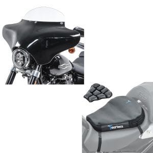 Set: Batwing Verkleidung mit Windschild M für Chopper und Bobber BW8 -klar + Luftkissen Air Deluxe M Komfort Sitzkissen in schwarz_1