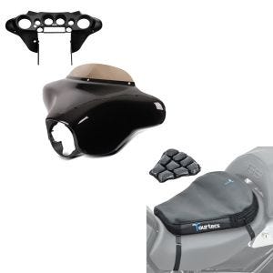 Set: Batwing Verkleidung Komplettset für Harley Touring 1996-2013 + Luftkissen Air Deluxe M Komfort Sitzkissen in schwarz_1