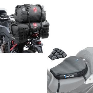 Set: Sacoche de selle Moto arrière Set SX70 + XF40 Drybag Etanche 110L + Moto Coussin d'air Tourtecs Air Deluxe M Coussin de Selle confort