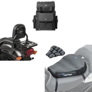 Set: Sissybar XS3 + Hecktasche für Honda Rebel 500 17-21 mit Gepäckträger + Luftkissen Air Deluxe M Komfort Sitzkissen in schwarz_1