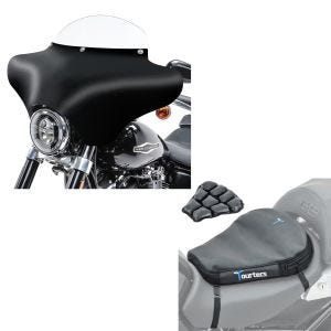 Set: Batwing Verkleidung mit Windschild M für Chopper und Bobber MW8 + Luftkissen Air Deluxe M Komfort Sitzkissen in schwarz_1