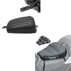 Set: Selle passager Set compatible avec Harley Davidson Softail Street Bob 18-23 et repose pieds avec Support Craftride FS1 + Moto Coussin d'air Tourtecs Air Deluxe M Coussin de Selle confort en noir