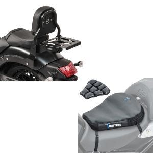 Set: Sissy Bar XS3 für Kawasaki Vulcan S / Café 15-20 mit Gepäckträger + Luftkissen Air Deluxe M Komfort Sitzkissen in schwarz_1