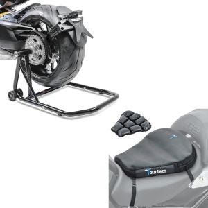 Set: Béquille d'atelier monobras compatible avec Ducati Diavel/S 11-20 -Classic noir + Moto Coussin d'air Tourtecs Air Deluxe M Coussin de Selle confort