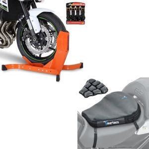 Set: Easy Plus - Motorradwippe inklusive 4-fach Spanngurt-Set orange + Luftkissen Air Deluxe M Komfort Sitzkissen in schwarz_1
