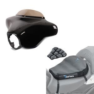 Set: Batwing Verkleidung mit Windschutzscheibe für Harley Touring 96-13 + Luftkissen Air Deluxe M Komfort Sitzkissen in schwarz_1