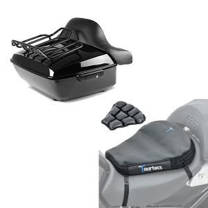 Set: Topcase King NLB passend für Harley Davidson Touring 14-24  Craftride + Motorrad Luftkissen Tourtecs Air Deluxe M Komfort Sitzkissen in schwarz
