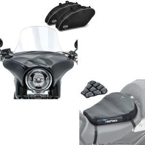Set: Set Windschutz L + Koffer Innentasche für Harley Sport Glide 18-21 + Luftkissen Air Deluxe M Komfort Sitzkissen in schwarz_1