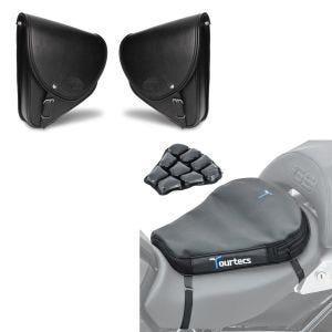 Set: Satteltaschen Paar für Custom Bikes Indiana schwarz + Luftkissen Air Deluxe M Komfort Sitzkissen in schwarz_1