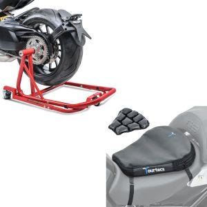 Set: Rangierhilfe Ducati Diavel / S 11-20 Montageständer Single Mover Rot + Luftkissen Air Deluxe M Komfort Sitzkissen in schwarz_1