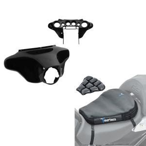 Set: Batwing Verkleidung für Harley Electra Glide Standard 96-10 + Luftkissen Air Deluxe M Komfort Sitzkissen in schwarz_1
