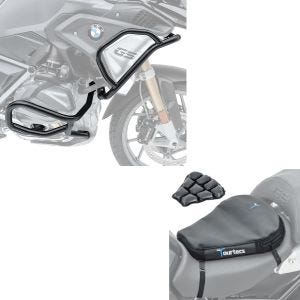 Set: Sturzbügel Set für BMW R 1250 GS 19-21 L2 oben und unten + Luftkissen Air Deluxe M Komfort Sitzkissen in schwarz_1