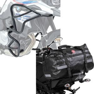 Set: Pare carter XL Set compatible avec BMW F 850 GS/F 750 GS 18-23 haut et bas + Sacoche de selle Moto arrière XB50 Dry Bag Etanche Volume 50l
