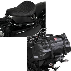 Set: Solo Federsattel mit Grundplatte SG11 schwarz + Hecktasche Drybag XB50 Wasserdicht Volumen 50l