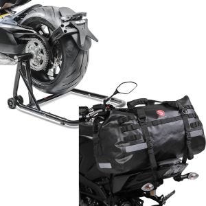 Set: Béquille d'atelier monobras compatible avec Ducati Diavel/S 11-22 -Classic noir + Sacoche de selle Moto arrière XB50 Dry Bag Etanche Volume 50l