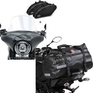 Set: Set Windschutz L + Koffer Innentasche für Harley Sport Glide 18-21 + Hecktasche Drybag XB50 Wasserdicht Volumen 50l_1