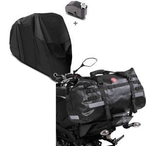 Set: Set Abdeckplane XL + Alarm Bremsscheibenschloss Faltgarage + Hecktasche Drybag XB50 Wasserdicht Volumen 50l