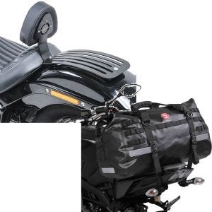 Set: Set Fahrer Rückenlehne für Harley Softail Street Bob 18-20 Sissybar + Hecktasche Drybag XB50 Wasserdicht Volumen 50l_1