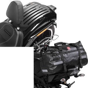 Set: Set Fahrer Rückenlehne Gepäckträger für Harley Breakout / 114 18-20 + Hecktasche Drybag XB50 Wasserdicht Volumen 50l_1