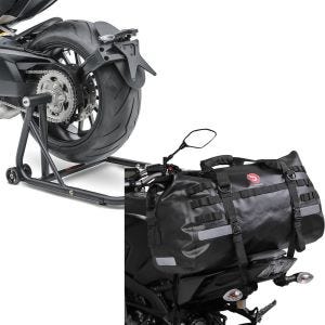 Set: Béquille d'atelier monobras compatible avec KTM 1290 Super Duke / R 14-23 -Classic Constands + Sacoche de selle Moto arrière XB50 Dry Bag Etanche Volume 50l