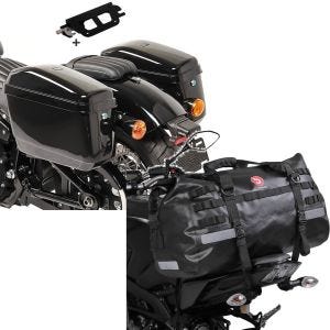 Set: Seitenkoffer passend für Chopper / Custombikes 18-24 mit Halter abnehmbar Satteltasche Nevada Craftride + Motorrad Hecktasche Drybag Bagtecs XB50 Wasserdicht Volumen 50l