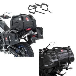 Set: Sacoches cavalières et arrière Set WP8 compatible avec Yamaha Tenere 700 19-24 + Sacoche de selle Moto arrière XB50 Dry Bag Etanche Volume 50l
