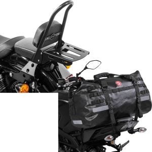 Set: Sissybar passend für Harley Davidson Sportster 04-20 Craftride Fast Rider-L inkl. Gepäckträger schwarz + Motorrad Hecktasche Drybag Bagtecs XB50 Wasserdicht Volumen 50l
