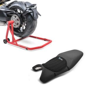 Set: Béquille d'atelier monobras compatible avec KTM 1290 Super Duke / R 14-21 -Classic + Moto Gel Coussin de selle Tourtecs Néoprène M en noir