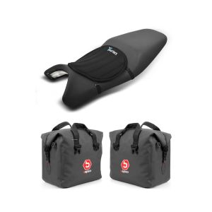 Set: Sacs interieurs valises aluminium compatible avec BMW R 1250 GS/Adventure 19-24 + Moto Gel Coussin de selle Tourtecs Néoprène M en noir