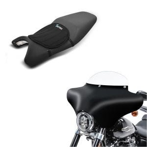 Set: Batwing Verkleidung mit Windschild M für Chopper und Bobber MW8 + Gel Sitzkissen Neopren M Gelkissen Sitzauflage in schwarz_1