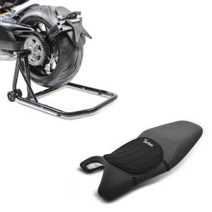 Set: Béquille d'atelier monobras compatible avec Ducati Diavel/S 11-20 -Classic noir + Moto Gel Coussin de selle Tourtecs Néoprène M en noir