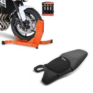 Set: Easy Plus - Motorradwippe inklusive 4-fach Spanngurt-Set orange + Gel Sitzkissen Neopren M Gelkissen Sitzauflage in schwarz_1