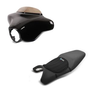Set: Batwing Verkleidung mit Windschutzscheibe für Harley Touring 96-13 + Gel Sitzkissen Neopren M Gelkissen Sitzauflage in schwarz_1