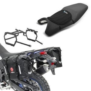 Set: Sacoches cavalières Set WP8 compatible avec Yamaha Tenere 700 19-24 avec supports + Moto Gel Coussin de selle Tourtecs Néoprène M en noir