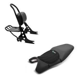 Set: Sissybar compatible avec Harley Davidson Sportster Forty-Eight 48 10-20 Craftride Fast Rider-M incl. Porte-Bagages noir + Moto Gel Coussin de selle Tourtecs Néoprène M en noir