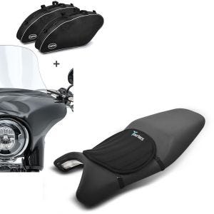 Set: Set Windschutz L + Koffer Innentasche für Harley Sport Glide 18-21 + Gel Sitzkissen Neopren M Gelkissen Sitzauflage in schwarz_1