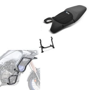 Set: Sturzbügel Hauptständer Set für Yamaha Tenere 700 19-21 oben unten + Gel Sitzkissen Neopren M Gelkissen Sitzauflage in schwarz_1
