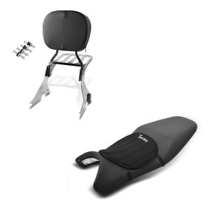 Set: Sissy Bar mit Gepäckträger für Harley Sportster 1200 Custom 04-20 + Gel Sitzkissen Neopren M Gelkissen Sitzauflage in schwarz_1