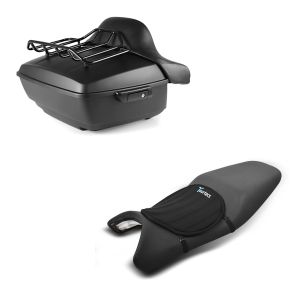 Set: Topcase King NHM für Harley Softail / Sport Glide schwarz + Gel Sitzkissen Neopren M Gelkissen Sitzauflage in schwarz_1