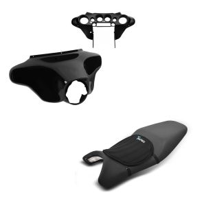 Set: Batwing Verkleidung für Harley Electra Glide Standard 96-10 + Gel Sitzkissen Neopren M Gelkissen Sitzauflage in schwarz_1
