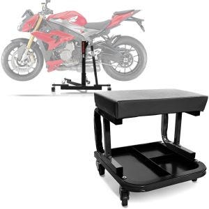 Set: Zentralständer BMW S 1000 R 14-16 Motorradheber Power-Evo + Werkstatthocker mit Rollen WS3 Werkstattstuhl schwarz_1