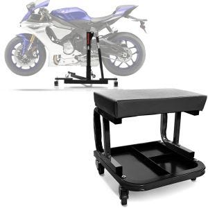 Set: Zentralständer Yamaha YZF-R1 15-21 Motorradheber Power-Evo + Werkstatthocker mit Rollen WS3 Werkstattstuhl schwarz_1