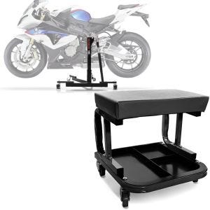 Set: Zentralständer BMW S 1000 RR 09-13 Motorradheber Power-Evo + Werkstatthocker mit Rollen WS3 Werkstattstuhl schwarz_1