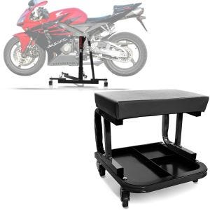 Set: Zentralständer passend für Honda CBR 600 RR 03-06 Motorradheber Power-Evo + Werkstatthocker mit Rollen WS3 Werkstattstuhl schwarz